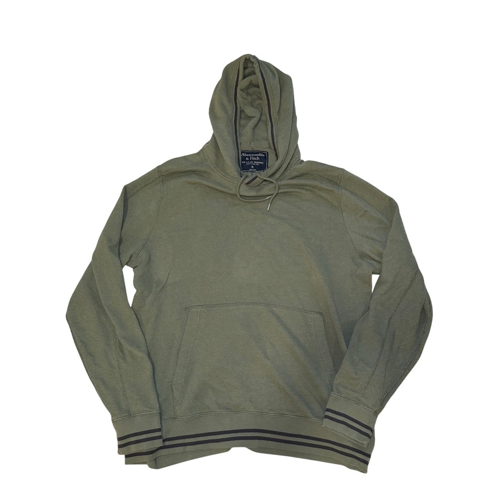 Abercrombie & Fitch Hoodie Olive Green XL Waffle Knit Pullover Casual Preppy